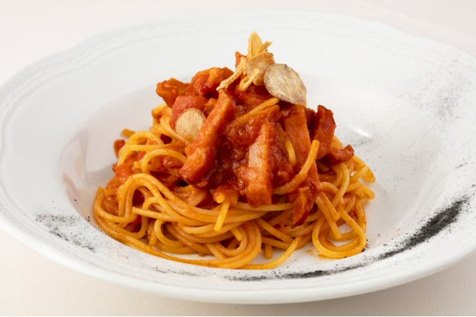 玉ねぎ香るスパゲッティアマトリチャーナ